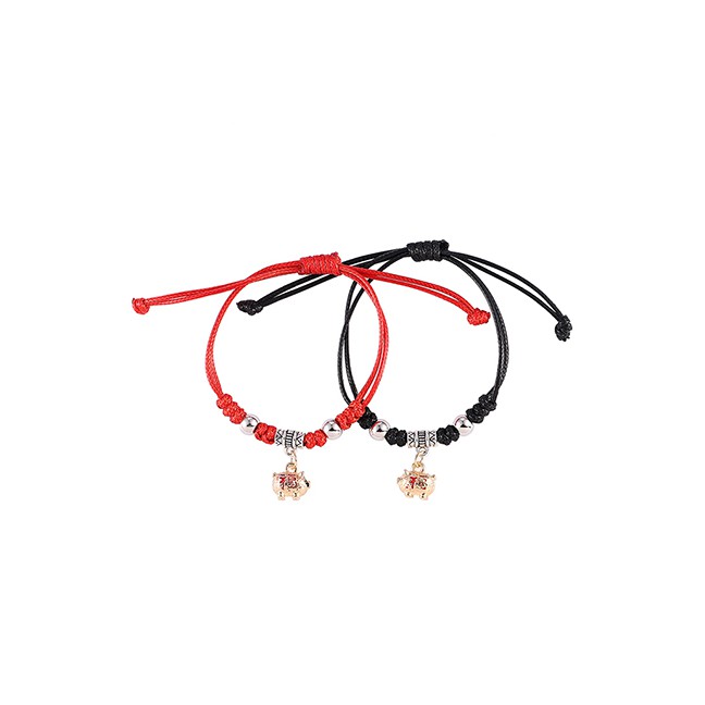 LRC Gelang tangan Fashion Red + Black Blessing Gold Pig Bracelet Y61089