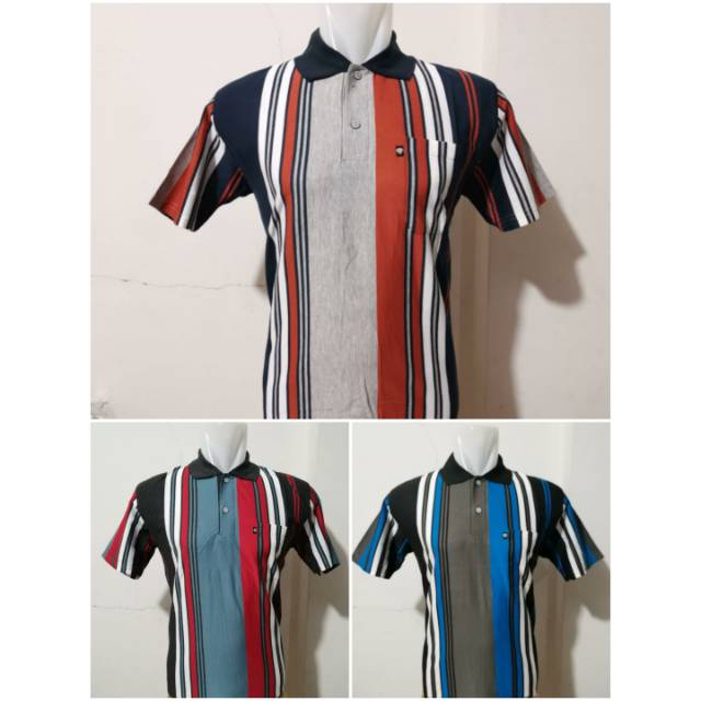Wangki Salur Vertikal Dewasa Size L Atasan Polo Pria  Kaos  