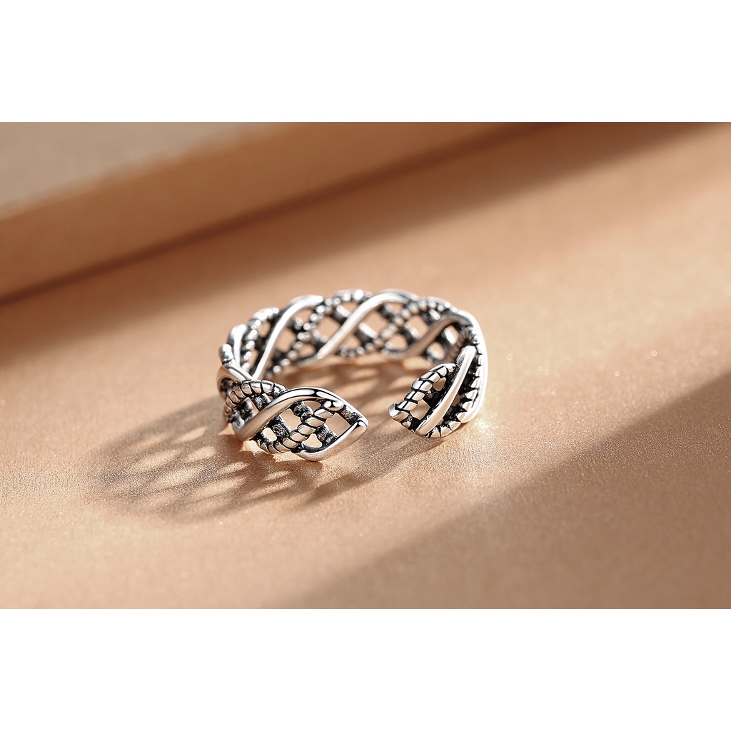 cincin perak 925 asli untuk wanita/Cincin yang Dapat Disesuaikan Rantai Ganda Perhiasan Retro