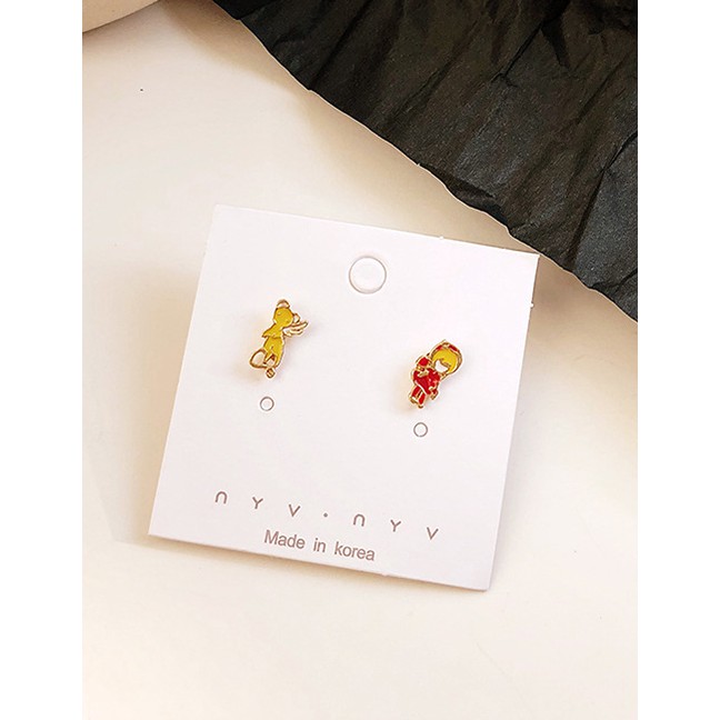 LRC Anting Tusuk Fashion Yellow Cartoon Stars Moon Asymmetric Drop Glaze Earrings F70525