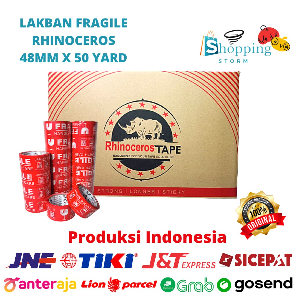 

Lakban Fragile RHINOCEROS Tape 48MMx50YARD @72Pcs / PerDus GOJEK/GRAB