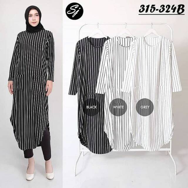 Paling Baru Long Tunik  Motif Garis  Scilla Blogs