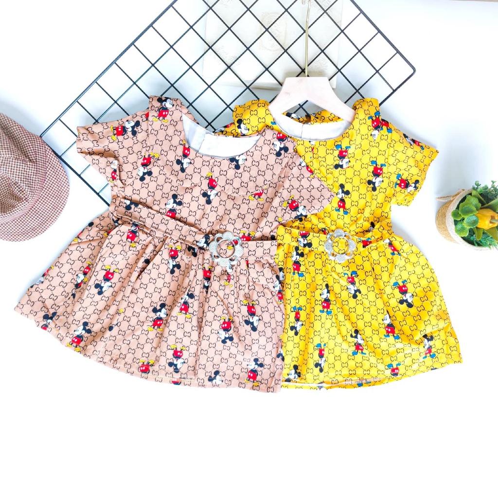 Promo !! Dress anak perempuan lucu - LS dress minnie brown cute import uk 4-6th (Kuning dan coklat)