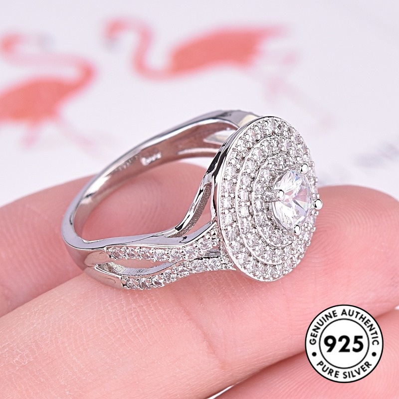 Cincin Berlian Tiga Lapis Bahan S925 Silver