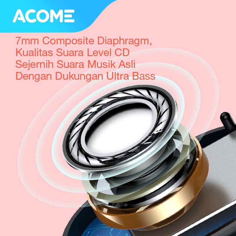 Acome Headset Earphone Bluetooth 5.0 TWS LED Garansi Resmi 1 Tahun Airdots T1