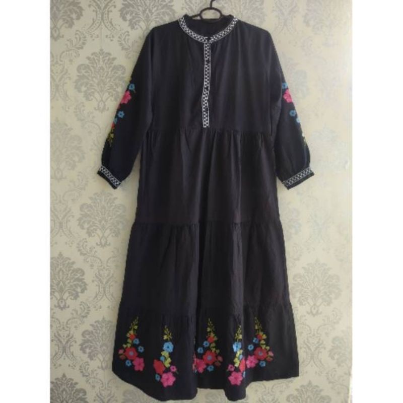 preloved gamis katun bordir bunga - pl dress muslim second