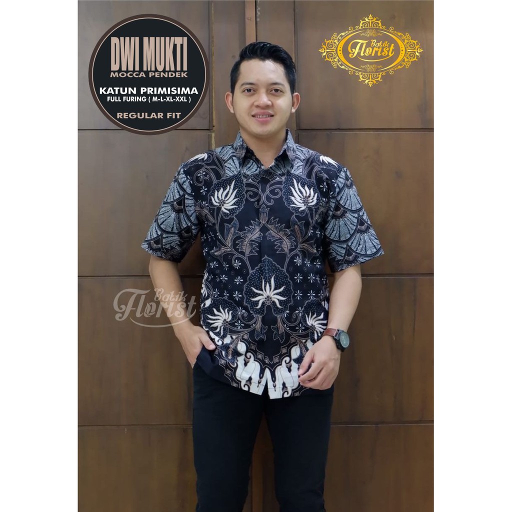 DWI MUKTI MOCCA PENDEK Kemeja Batik Pria Full Furing Katun Primisima