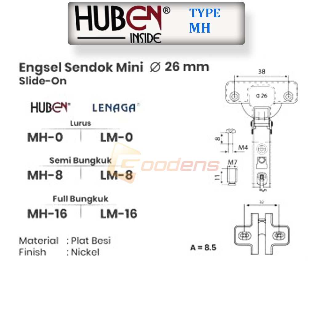 Huben MH Engsel Sendok Mini Engsel Pintu