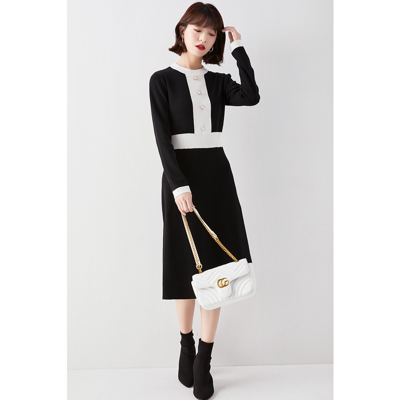 【Elegant】Korean Long Sleeve Midi Dress  7050