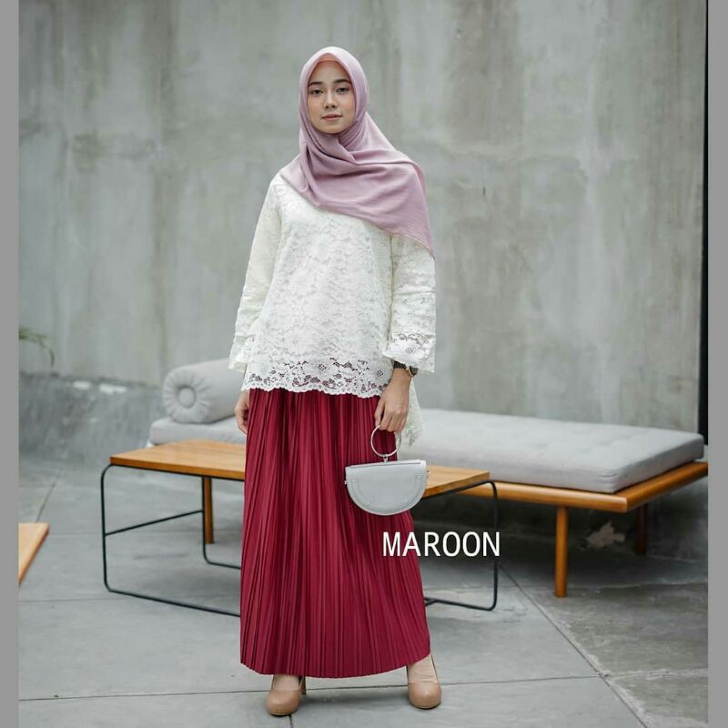 ROK PLISKET PANJANG PREMIUM MURAH ( MERAH MAROON )