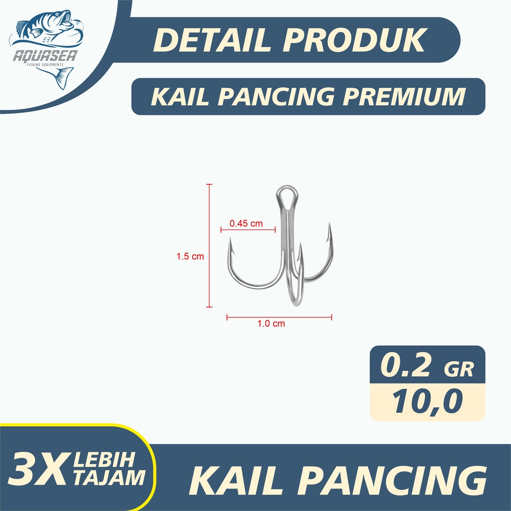 AQUASEA - Hook Kail Pancing Treble Zeus GT Warna Silver 1pcs-TRIBLE#10,0 isi 01pc