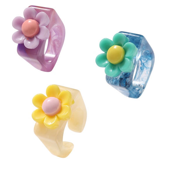 2021 New Korean Summer Resin Flower Rings Cream Color Opening Ring for Women Party Aesthetic Jewelry Gifts