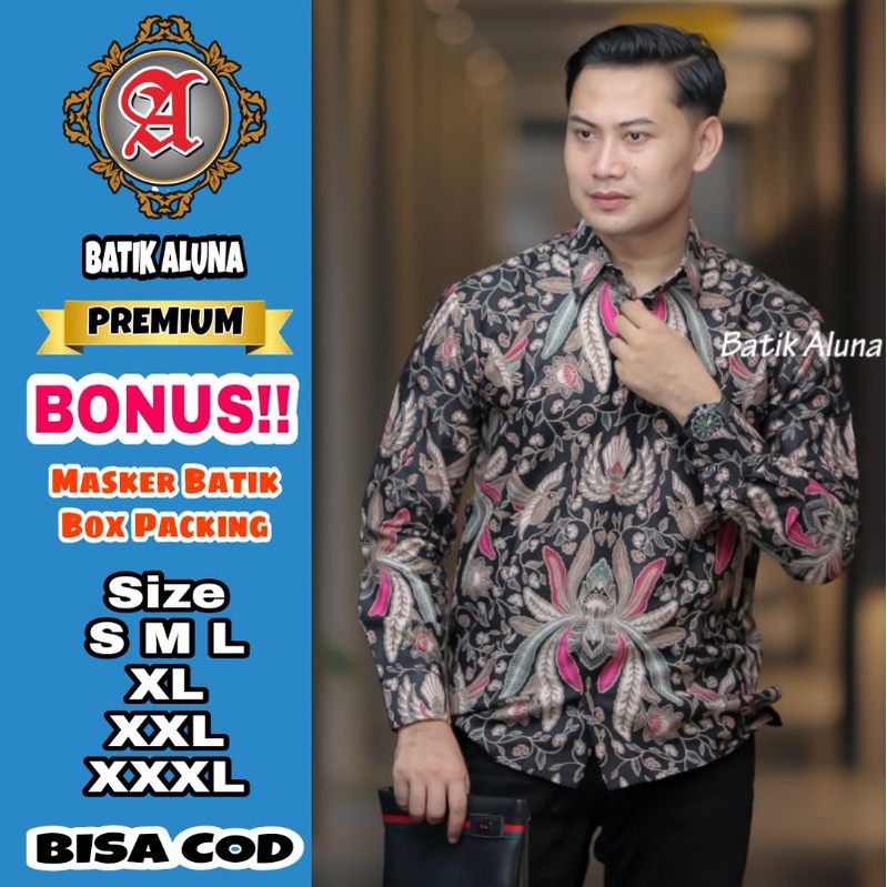 Baju Batik Pria Premium Lengan Panjang Full Furing Batik Solo Pekalongan Reguler Batik Aluna Baju Ke