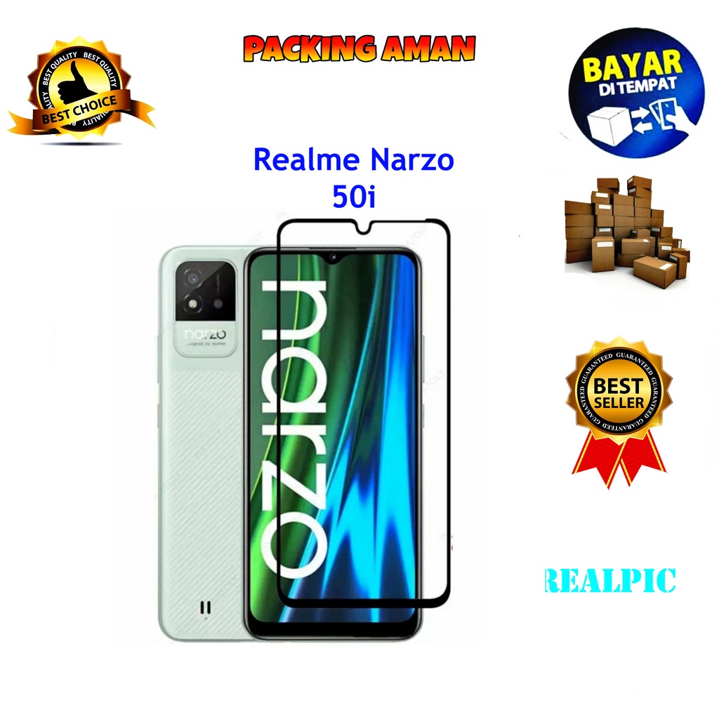 Tempered Glass Realme Narzo 50i Full Cover / Full Screen Protector Anti Gores