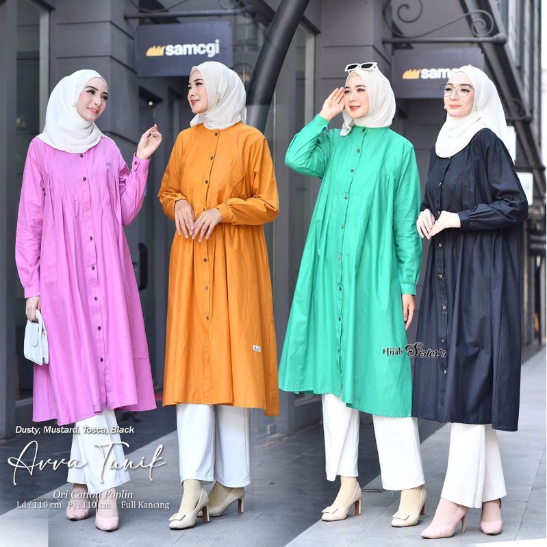SN - Avva Tunik by Hijab Sister's. Tunik Katun Poplin Ori. Tunik Muslimah Polos Lilac Toska