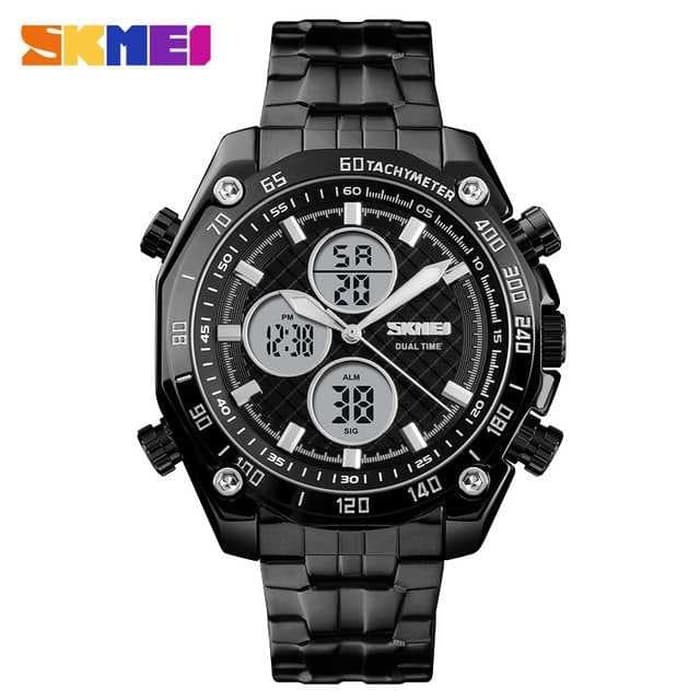 Jam Tangan Pria Elegan Original SKMEI Rantai 1302 Anti Air Hitam Putih