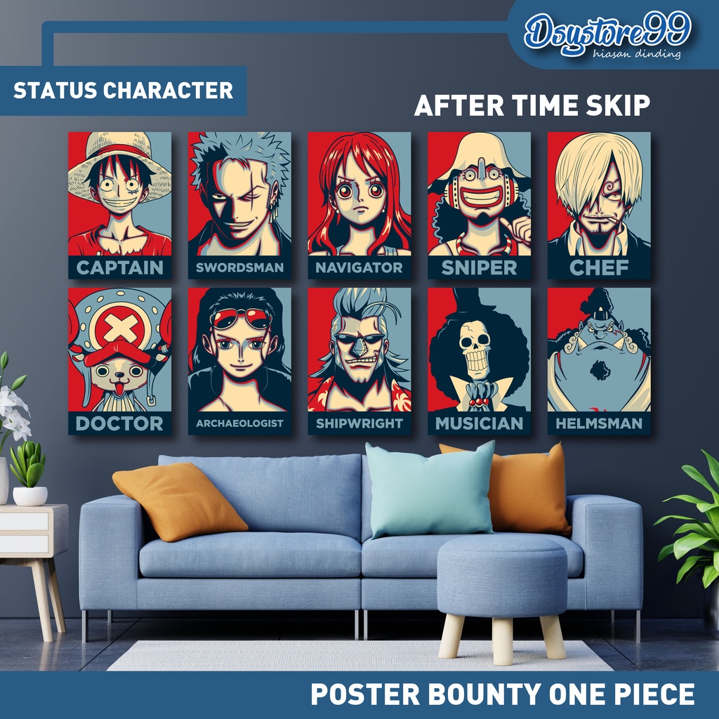 Poster Bounty One Piece 1SET KRU ISI 10PCS SIZE A4-STATUS CHARACTER SHP
