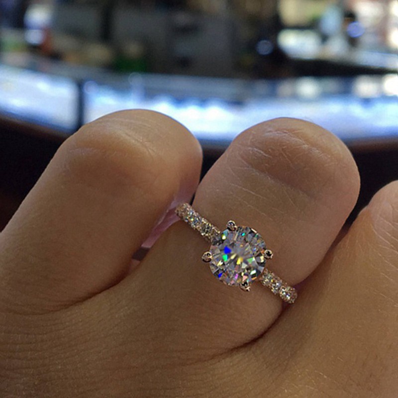 Cincin Kawin / Tunangan Full Bulat Hias Zircon Mewah untuk Wanita