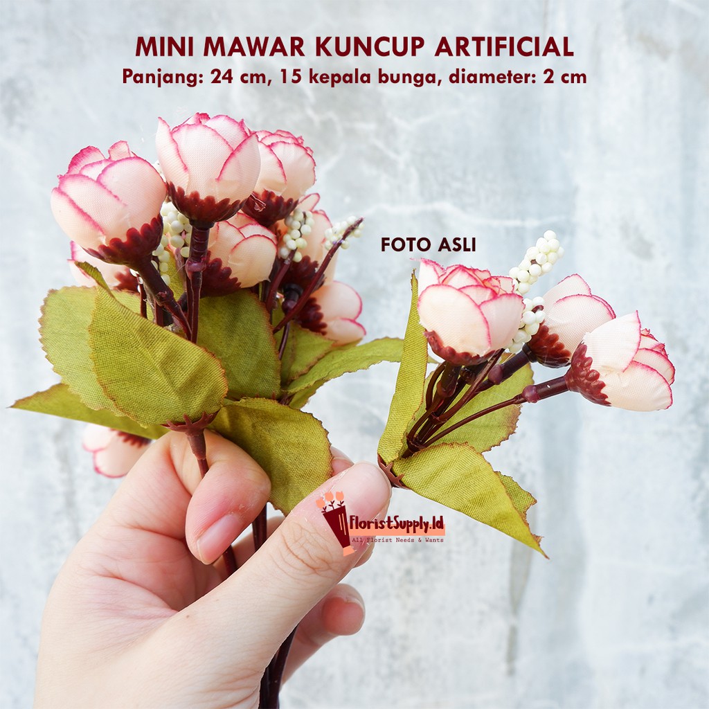 Mini Mawar Kuncup Bunga plastik / Artificial flower (1 kg isi 50 pcs)