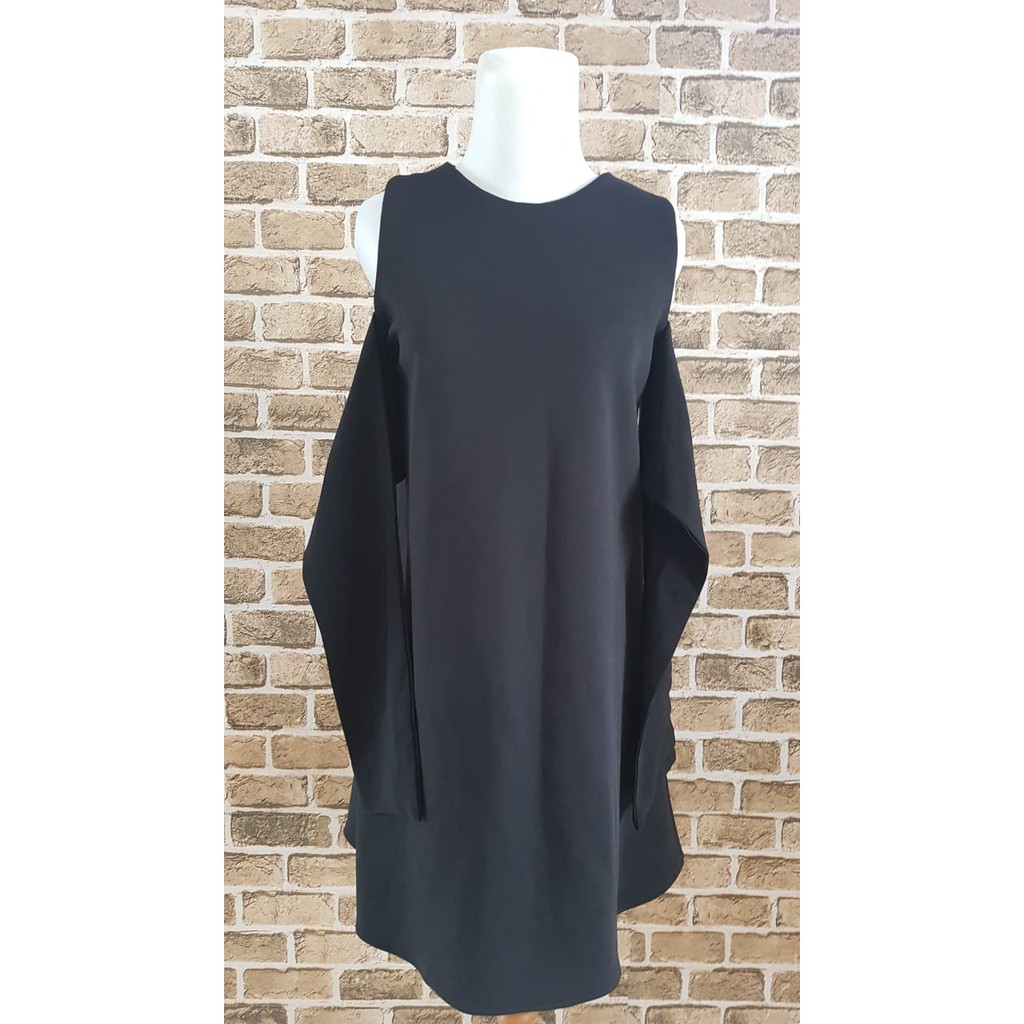 Dress Wanita Hitam Polos Bahan Scuba Tanpa Lengan Preloved Murah
