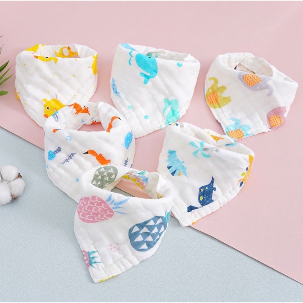 Baby Bib Bamboo Muslin / Slaber Segitiga Bayi / Celemek Makan