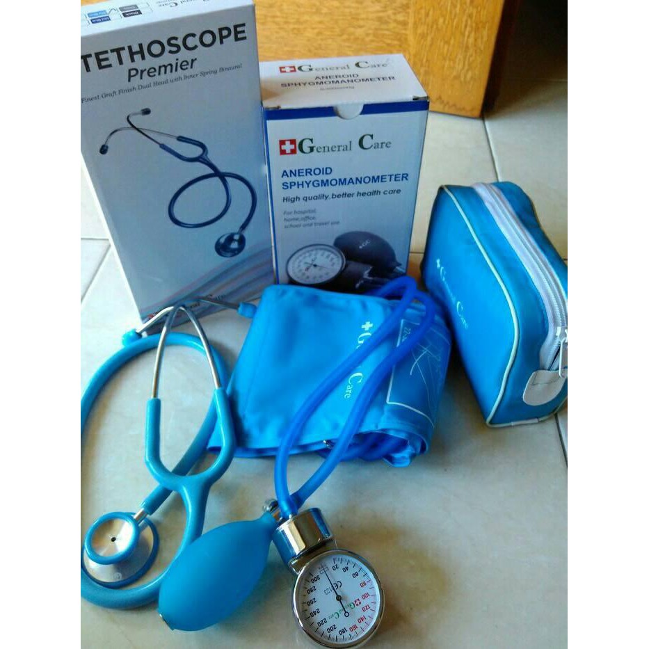 Sepasang Tensi Dan Stetoskop GC Premier Warna Biru