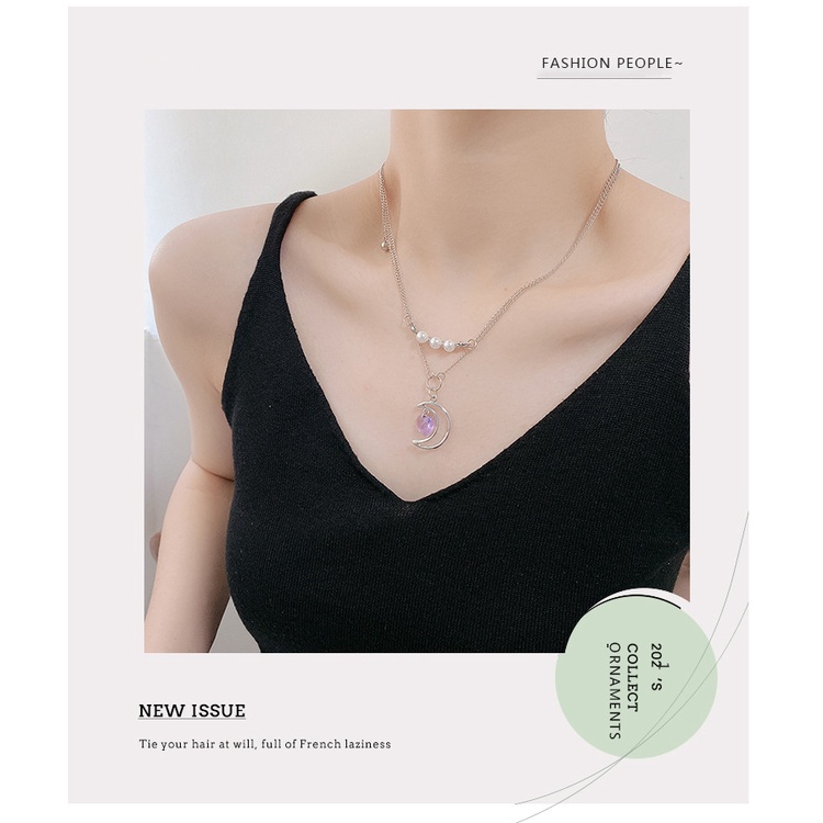 Jepang dan Korea gaya hipster Crescent purple heart kalung wanita ins gaya temperamen double layer p