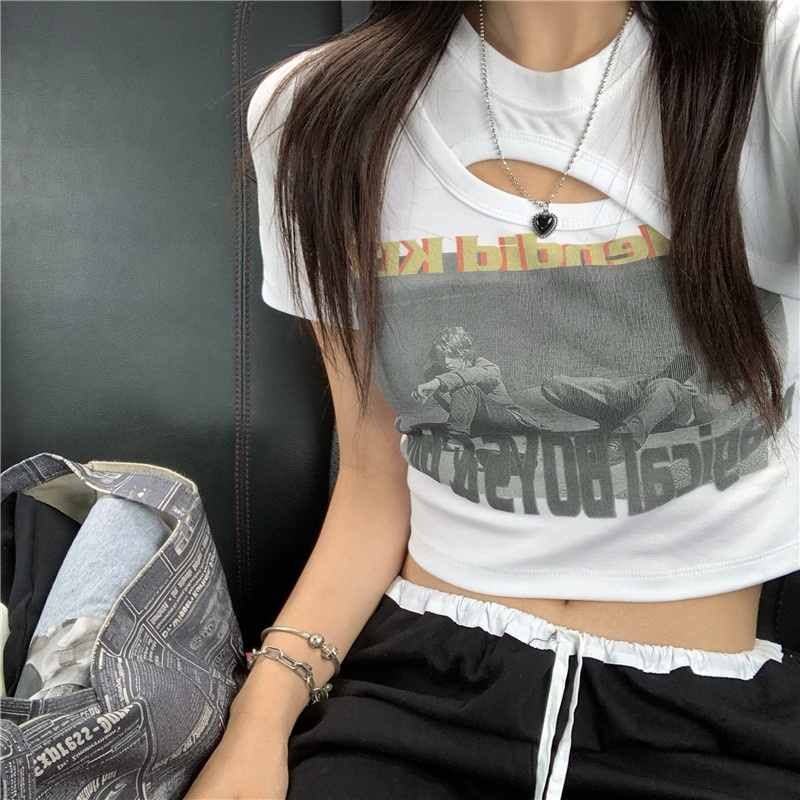 Tshirt Crop Lengan Pendek Wanita Baju Ketat Modern Style Korea bahan Katun