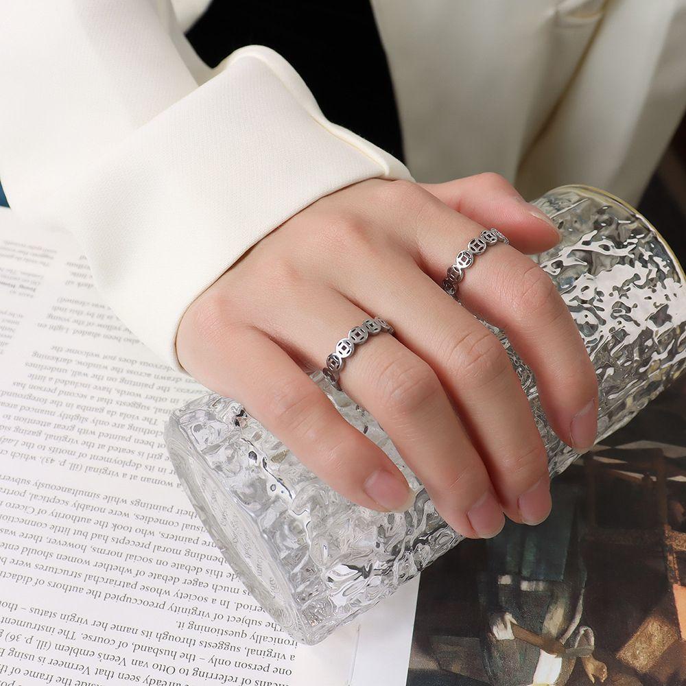 Mxbeauty Wanita Cincin Uang Klasik Retro Ekor Rings Hollow Stainless Steel Untuk Pria Penangkap Koin Rings