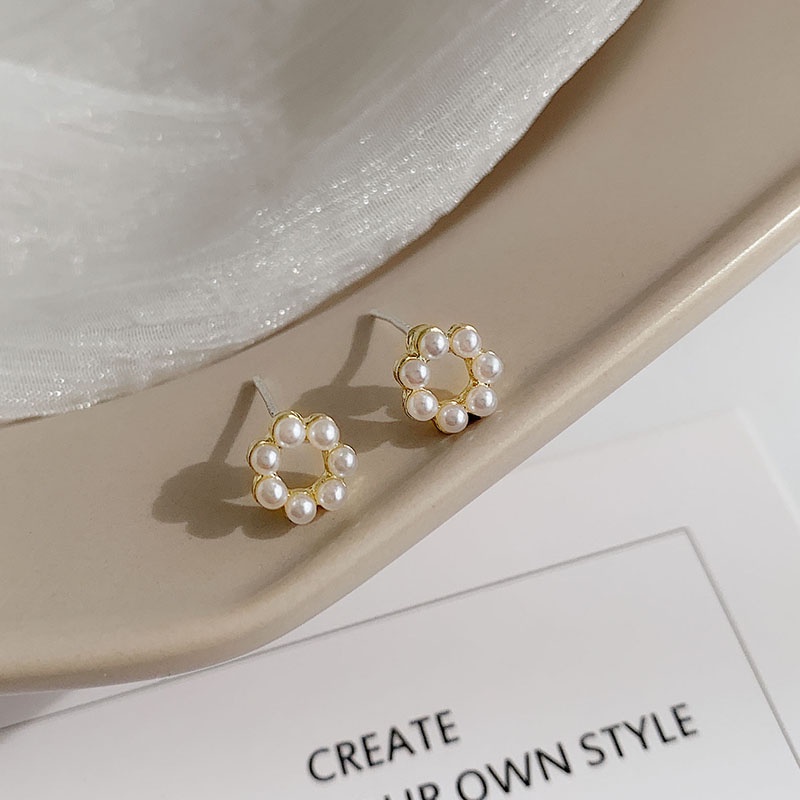 Elegant Pearl Gold Stud Earrings Anting Korea Round Party Earring for Women Girl Jewelry Accessories Gift