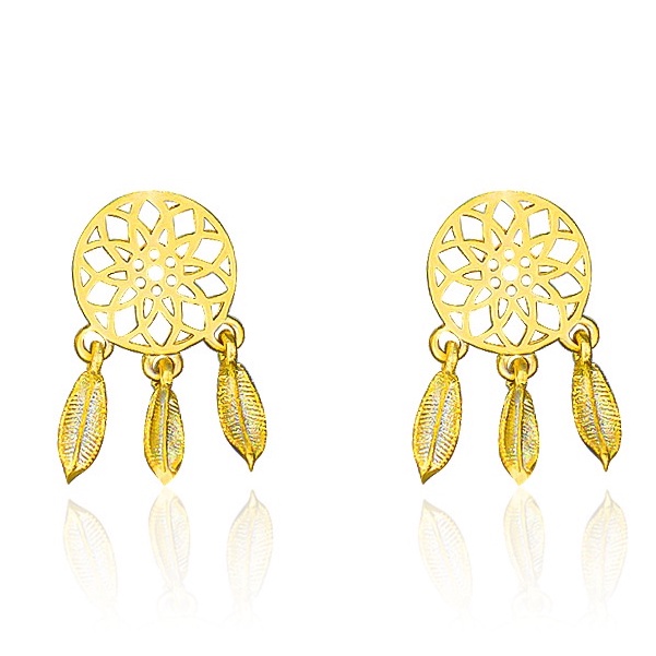 YSM ANTING TUSUK ALA KOREA 1202 ANTING WANITA KOREAN FASHION PANJANG PITA PERSEGI BUNGA EARRING MURAH IMPORT-DREAM CATCHER GOLD