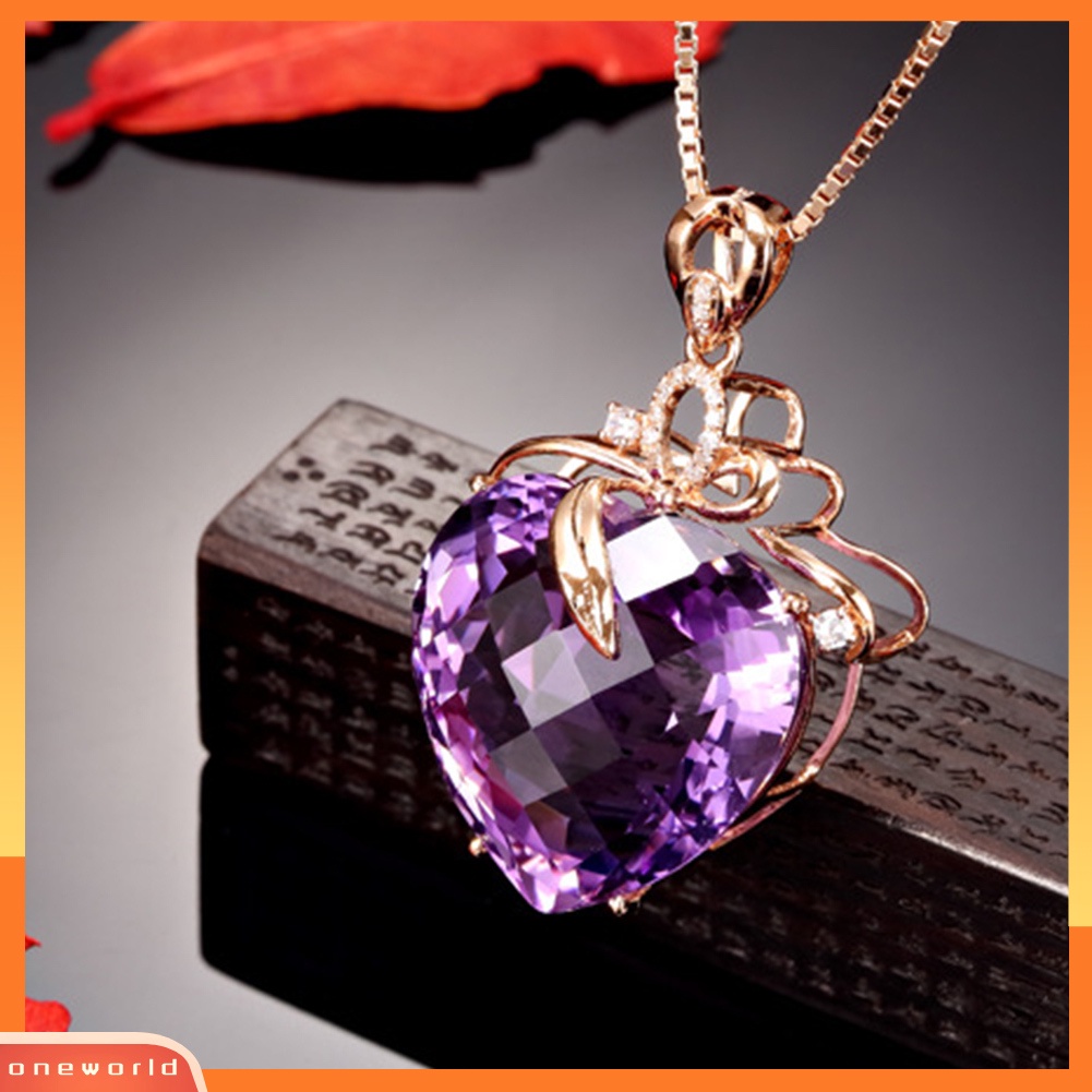 |Oneor| Wanita Bentuk Hati Faux Amethyst Pendant Rantai Kalung Hadiah Perhiasan Pernikahan