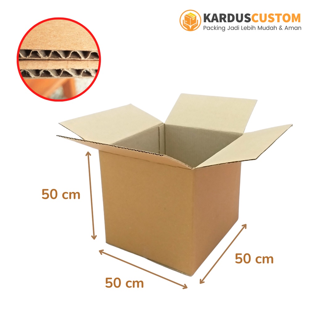 

Kardus Box Standar 50x50x50 cm Single Wall Dus Packing Ukuran Besar Karton Packaging