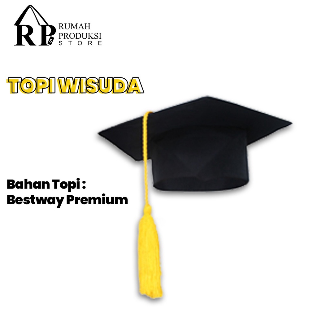 RPS - Topi Toga Perlengkapan Wisuda Sarjana Hitam Segi Lima Tali Kuncir