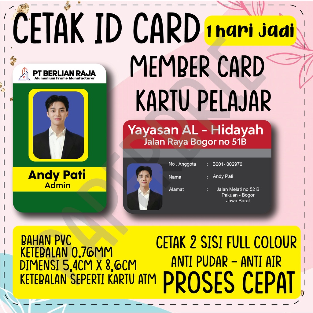 

[ Bisa satuan ] Cetak ID Card PVC Premium Kartu Member Kartu Anggota Pelajar BISA SATUAN