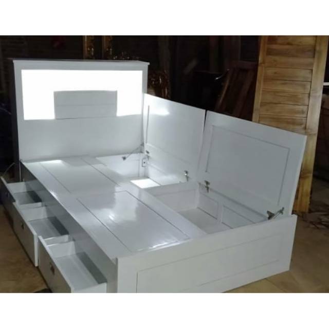 Tempat tidur single twin size minimalis cat duco laci ukuran ranjang 200 120 cm