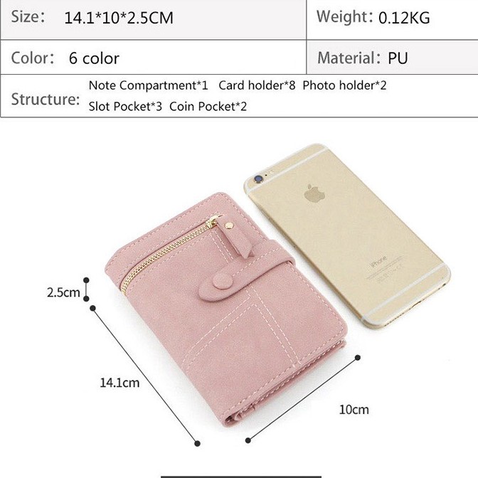 CSONLINEMALL Dompet Wanita Kecil Dompet Pendek Lipat Dompet Kartu Wanita Bahan Kulit PU Leather Premium Kulit Import