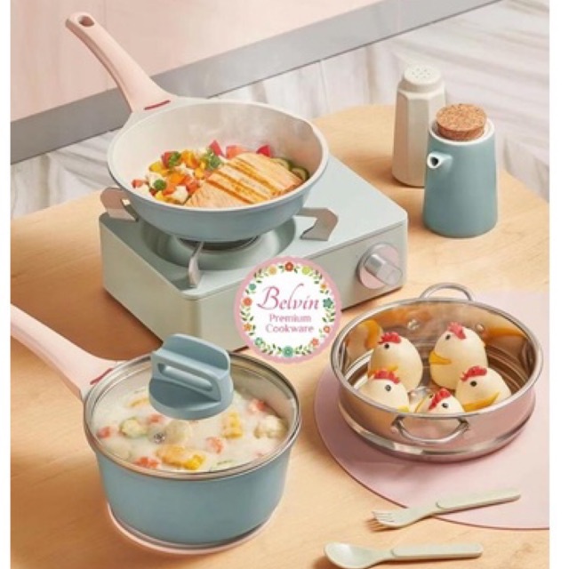 Belvin Premium cookware set ceramic porcelen Keramik panci set fry pan sauce pan 18cm 20cm mpasi pan
