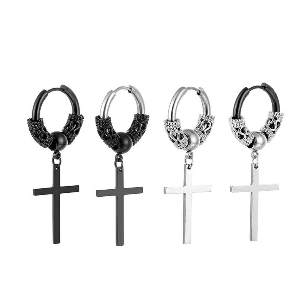 Mxbeauty Anting Hoop Pria Hiphop Untuk Wanita Cross Hollow Out Bulat Naga Stud Earrings