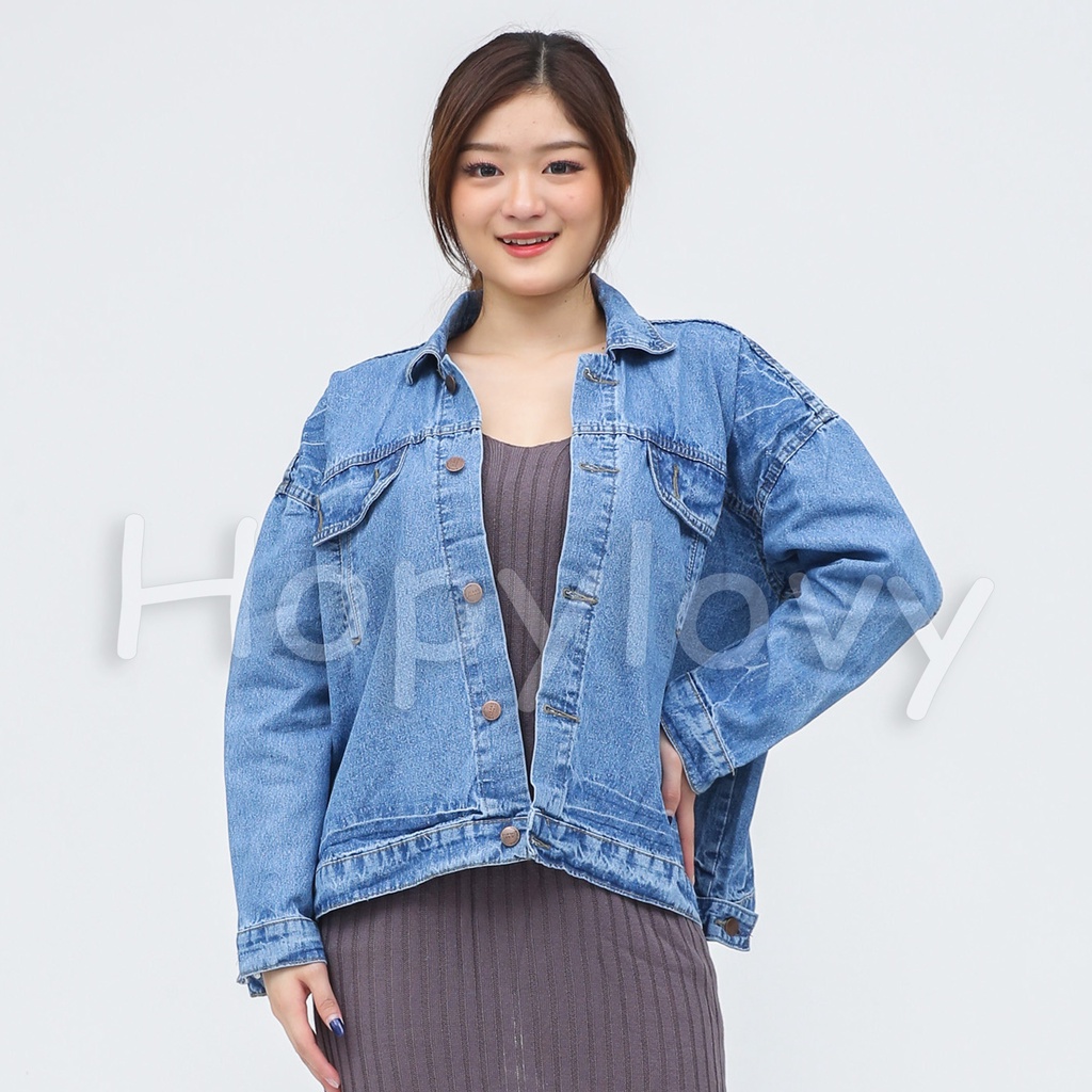 HOPYLOVY Jaket Jeans Wanita Oversize Blue Ellena