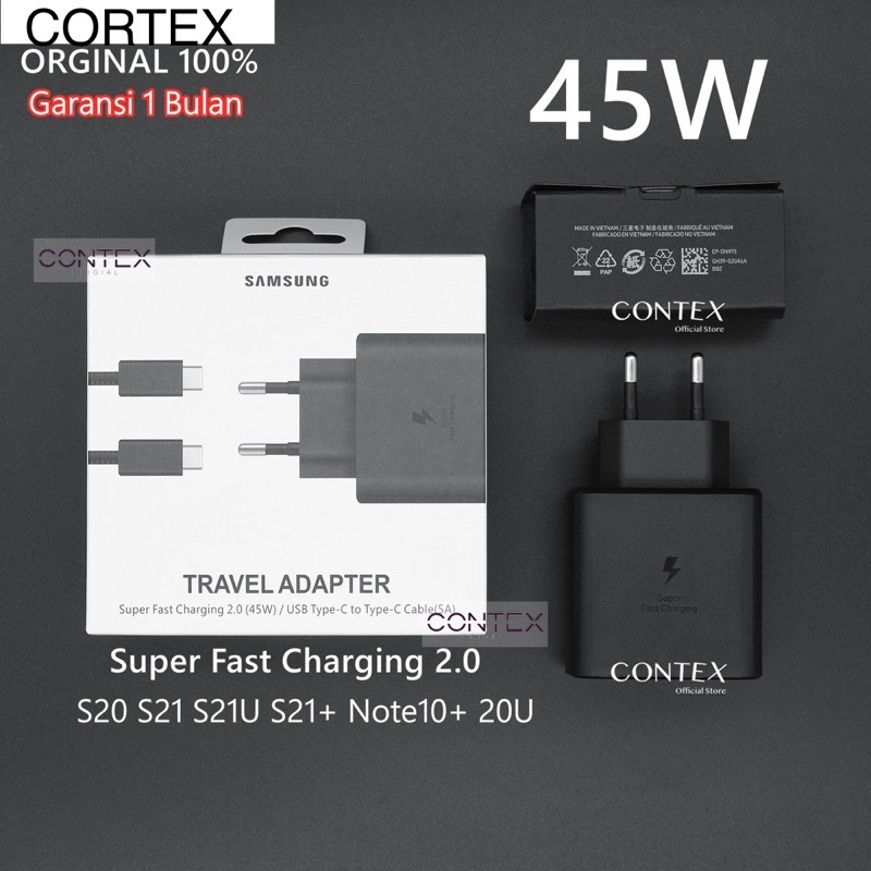 Charger Samsung 45W S21 S20 S22 Ultra S20+ l/Galaxy Note 10 Plus/20 Ultra Type c 45W Super Fast Charging Original100%