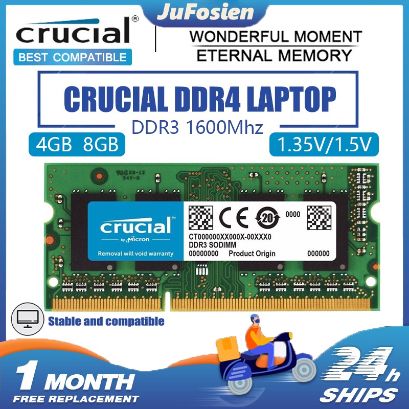 Notebook Crucial DDR3 RAM 4GB 8GB PC4 1600Mhz 1.35V/1.5V