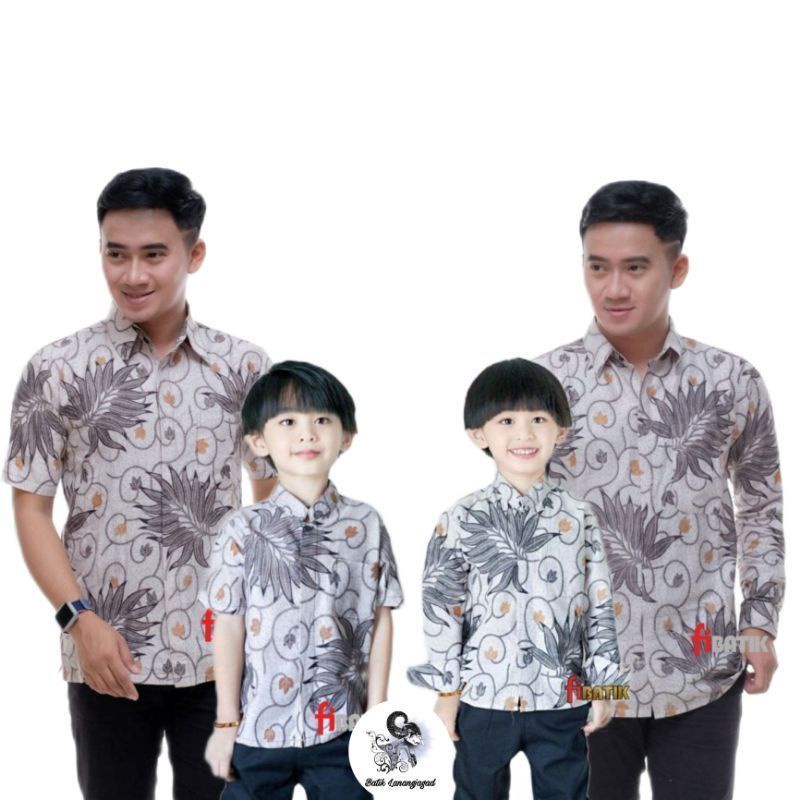 Batik Pria Couple Batik Ayah dan Anak Laki Laki Kemeja Batik Anak Cowok Motif Peter Warna Abu Abu muda Silver