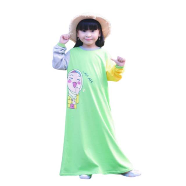 Baju Gamis Kaos Muslim Anak Perempuan Katun 1-10 Tahun