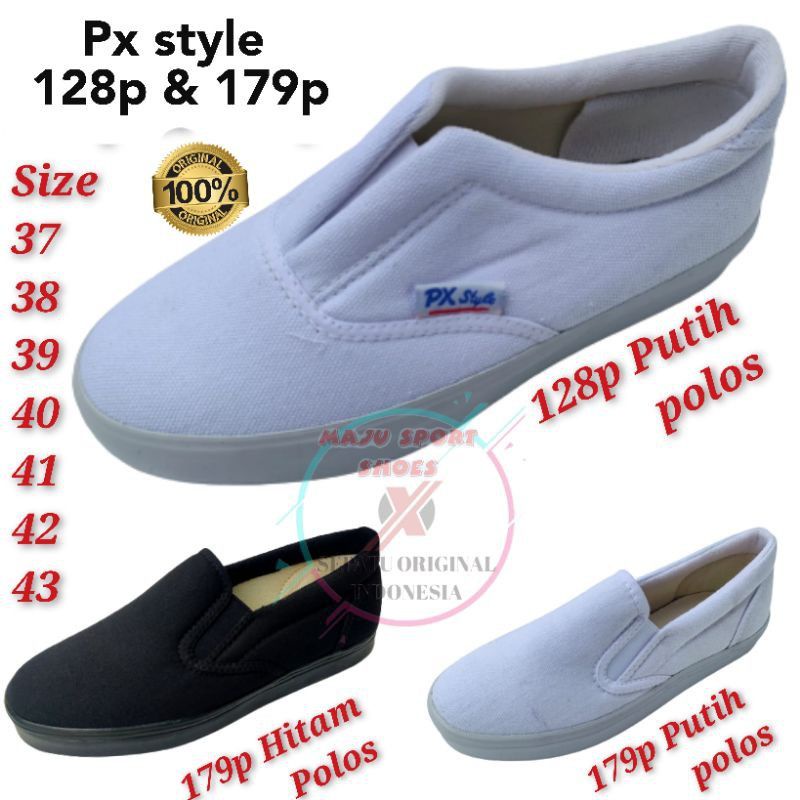 PX STYLE 128P 179P HITAM PUTIH POLOS  - SEPATU SLIP ON PX STYLE PRIA WANITA / SEPATU KERJA PABRIK / 