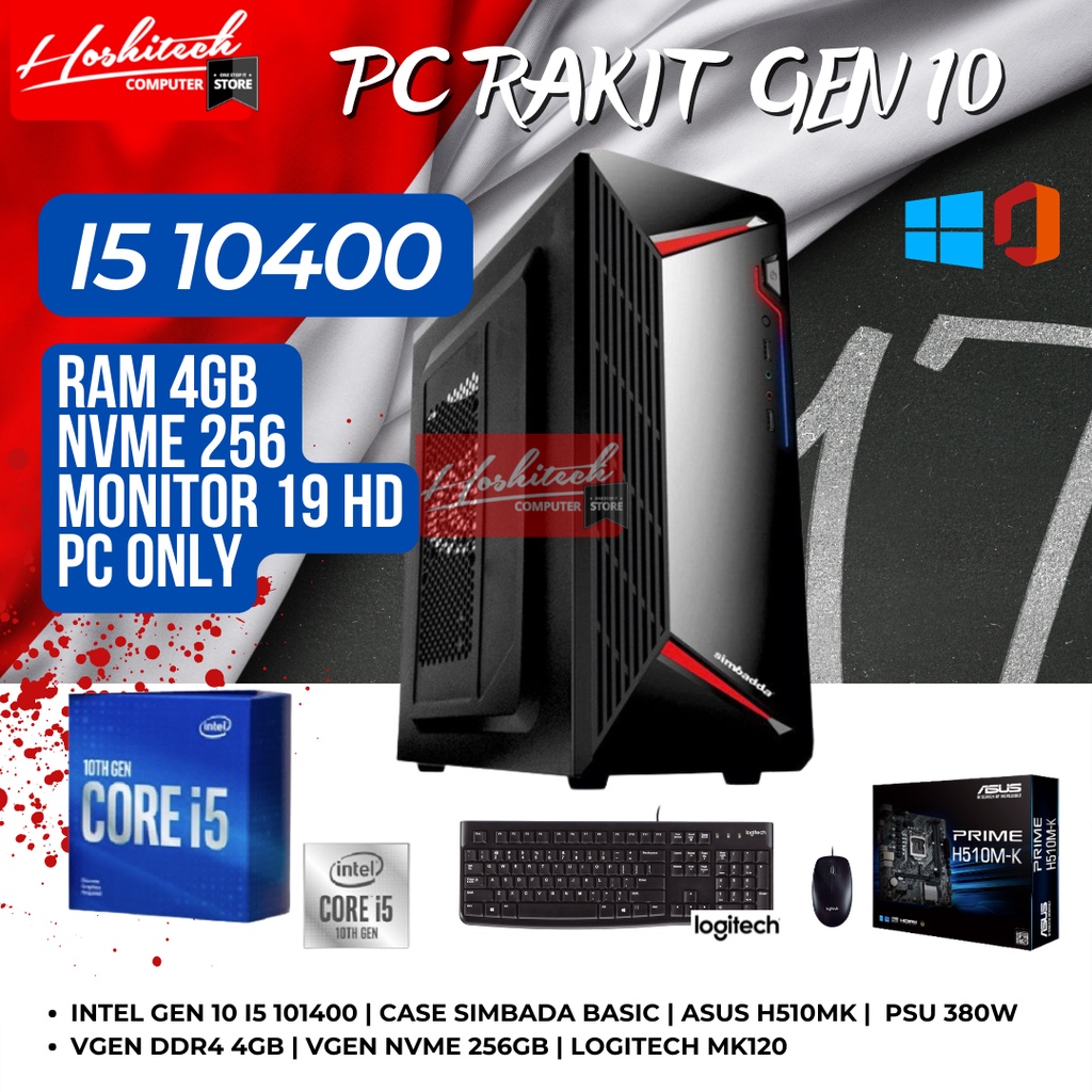 PC RAKITAN i5 INTEL 10400 RAM 8GB NVME 256GB MONITOR 19&quot; KANTOR SEKOLAH