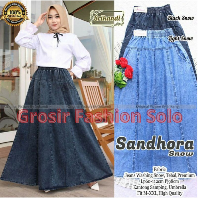 SANDHORA SNOW by Srikandi | Rok Jeans Wanita Jumbo Pecah Delapan 8 . Skirt Payung