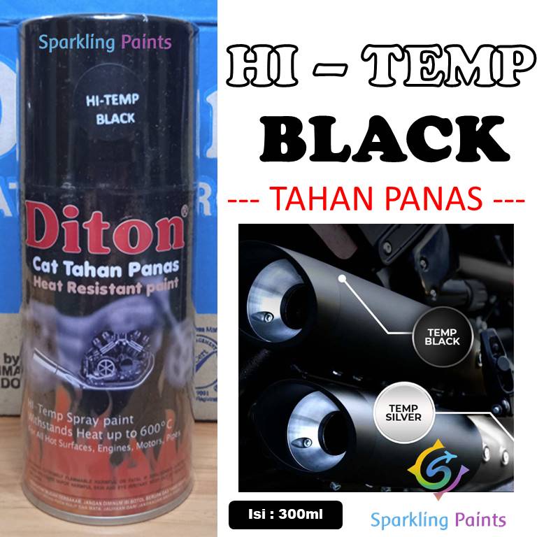 Pilox Diton Hi Temp Black ANTI PANAS Hitam Doff 300ml Cat Pilok Hitemp utk Knalpot Mesin Kompor dll