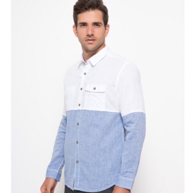 Kemeja Pria Lois Original Putih/Biru