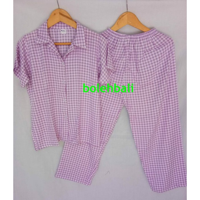PIYAMA TERKINI TRENDI BAJU TIDUR DEWASA BAJU SANTAI MOTIF KOTAK ASLI BALI